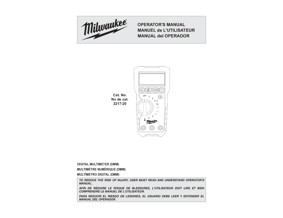 Milwaukee manual Operators Manual, Cat. No No de cat 2217-20 