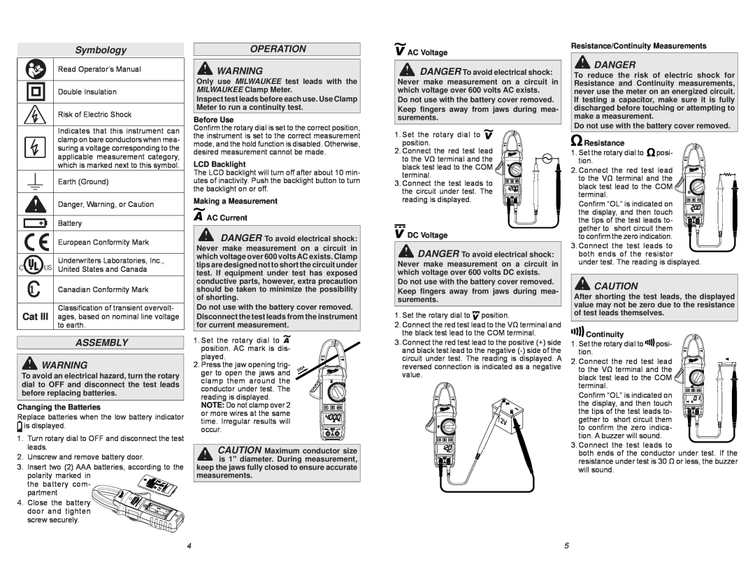 Milwaukee 2235-20 manual Symbology, Assembly, Operation, Danger 