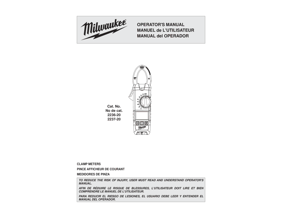 Milwaukee manual Operators Manual, Cat. No No de cat 2236-20 2237-20 