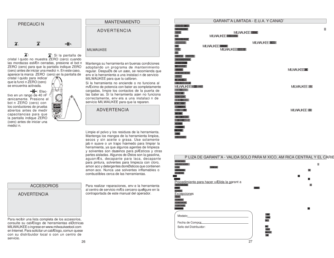 Milwaukee 2237-20, 2236-20 manual Accesorios, Mantenimiento, Garantía Limitada E.U.A. Y Canadá 