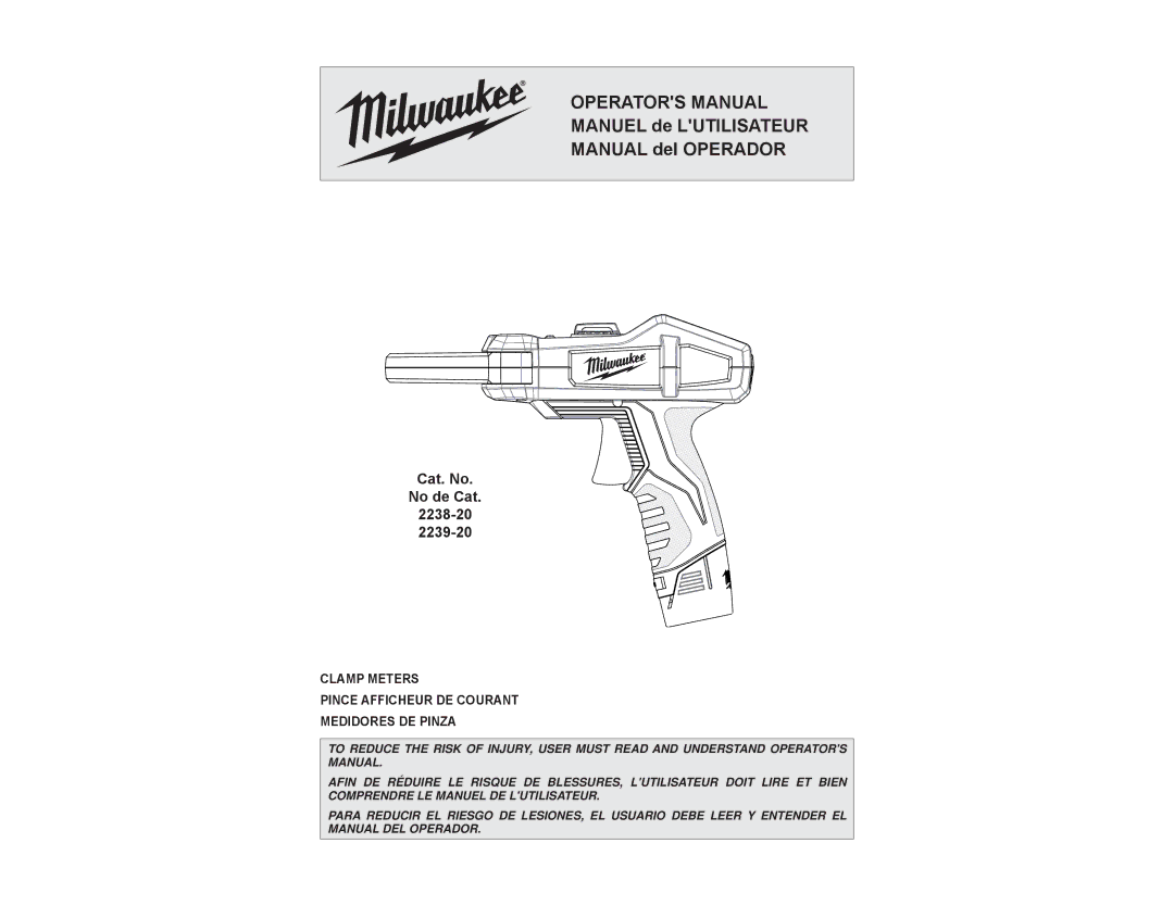 Milwaukee manual Operators Manual, Cat. No No de Cat 2238-20 2239-20 