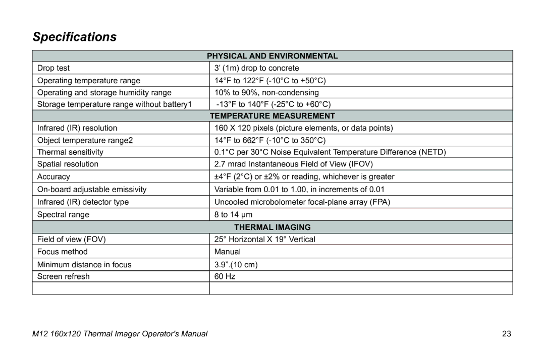 Milwaukee 2260-21 manual Specifications, Physical and Environmental 