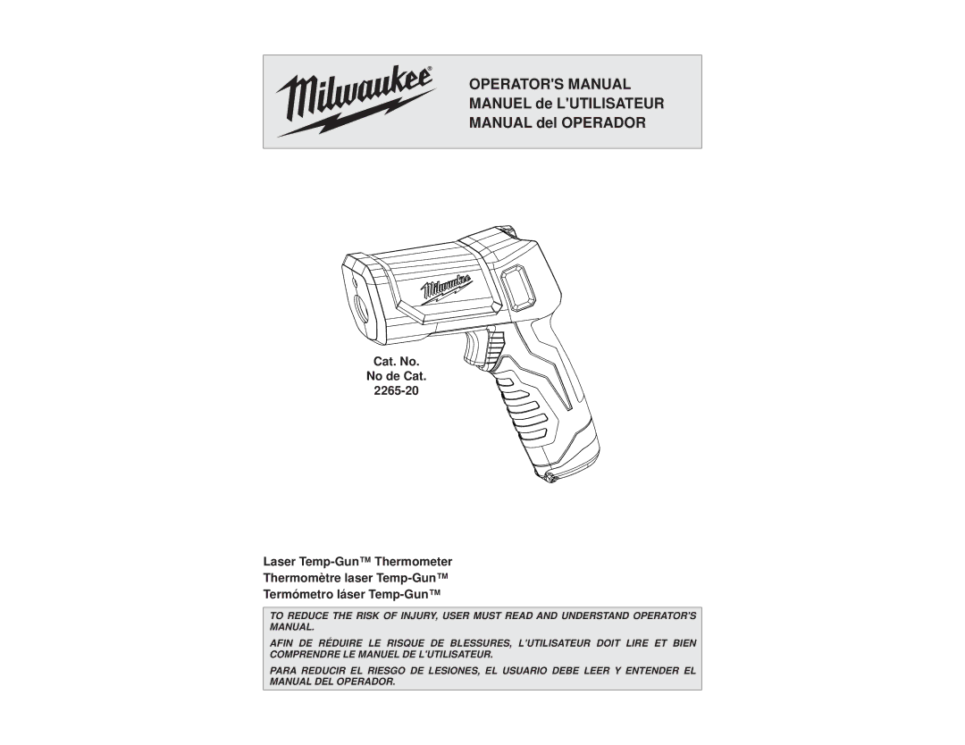 Milwaukee 2265-20 manual Operators Manual 