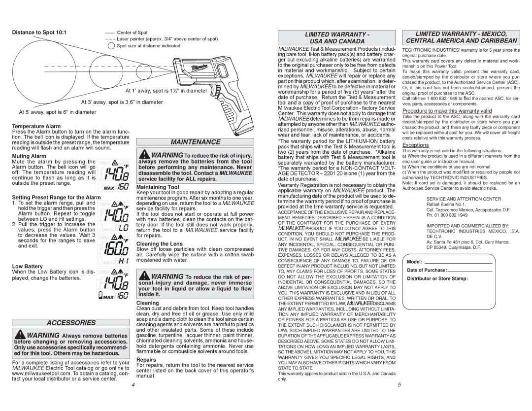 Milwaukee 2265-20 manual Accessories Maintenance, Limited Warranty USA and Canada, Procedure to make this warranty valid 