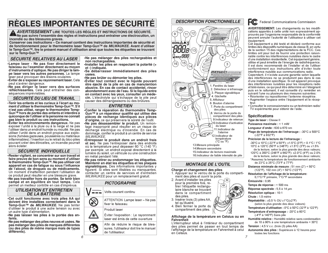 Milwaukee 2265-20 manual Sécurité Relatives AU Laser, Description Fonctionnelle, Sécurité DU Lieu DE Travail, Entretien 