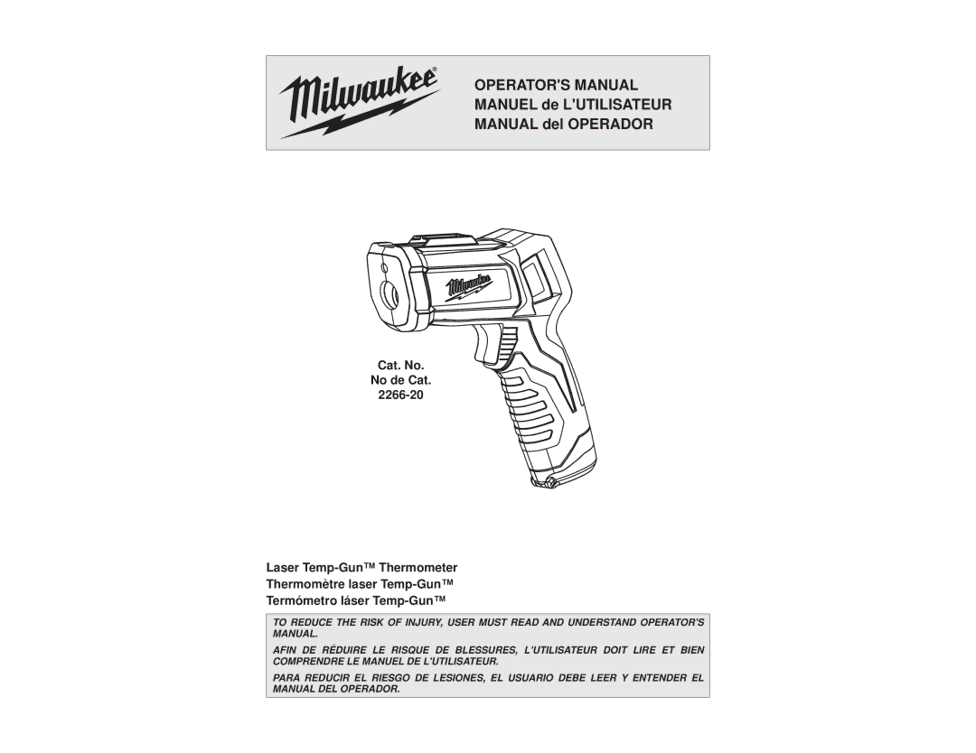 Milwaukee 2266-20 manual Operators Manual 