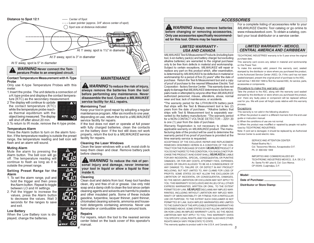 Milwaukee 2266-20 manual Accessories, Maintenance, Limited Warranty USA and Canada 