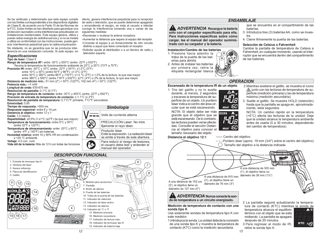 Milwaukee 2266-20 manual Ensamblaje, Operacion, Simbología, Descripción Funcional 