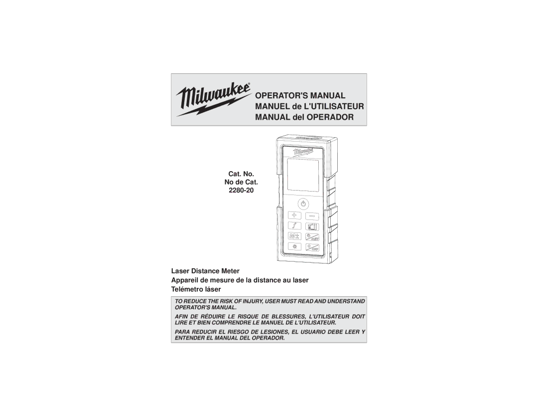 Milwaukee 2280-20 manual Operators Manual 