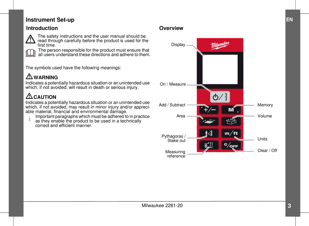 Milwaukee 2281-20 manual Instrument Set-up, Introduction, Overview 