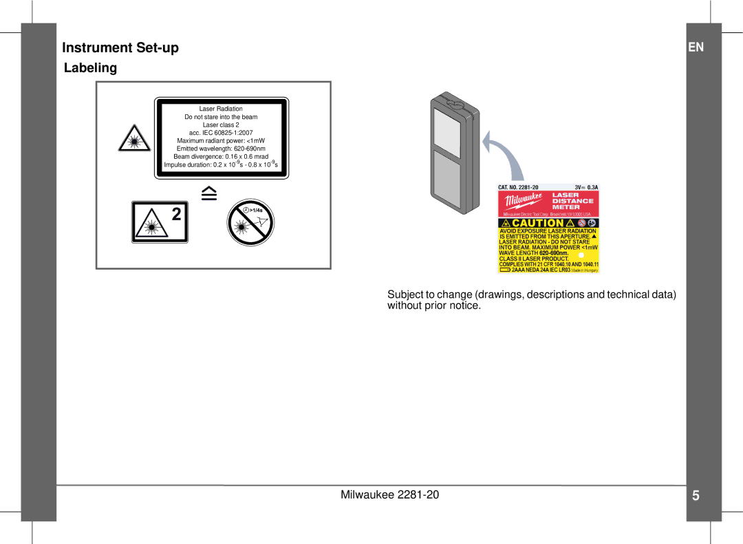 Milwaukee 2281-20 manual Labeling 