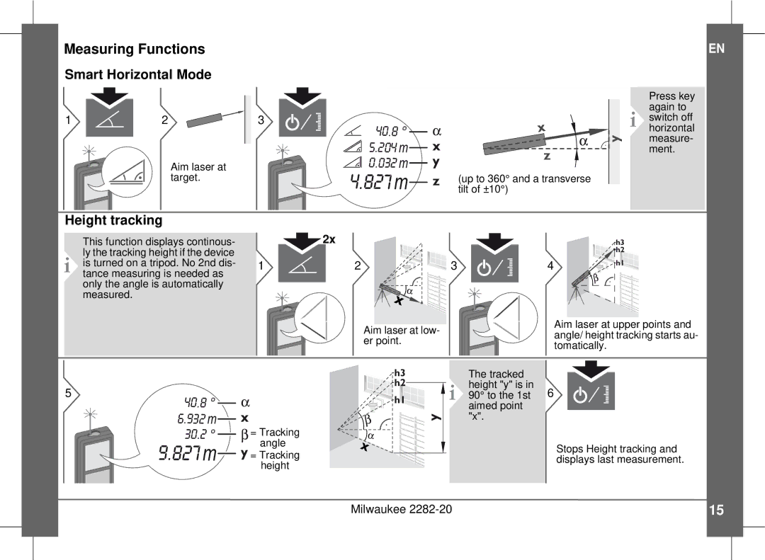 Milwaukee 2282-20 manual Smart Horizontal Mode, Height tracking 