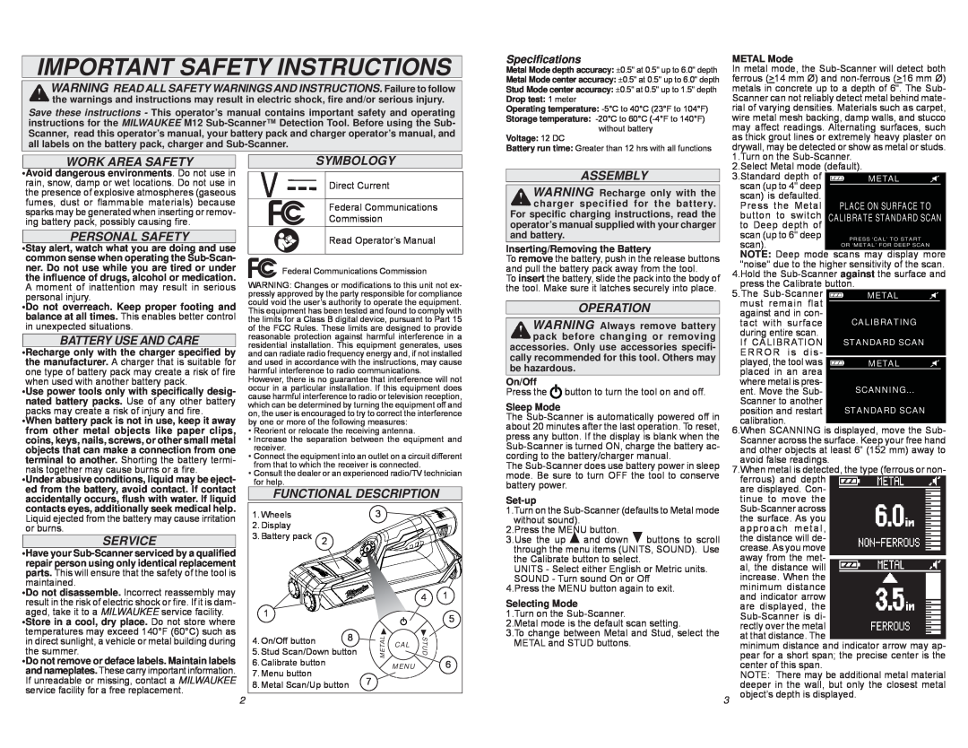 Milwaukee 2291-20 Important Safety Instructions, Work Area Safety, Personal Safety, Battery Use And Care, Service, Set-up 