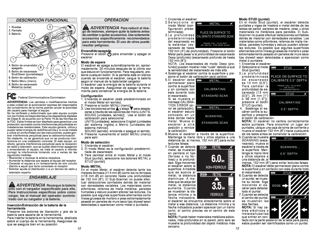 Milwaukee 2291-20 manual Descripción Funcional, Operacion, Ensamblaje, Encendido/apagado, Modo de espera, Modo STUD puntal 