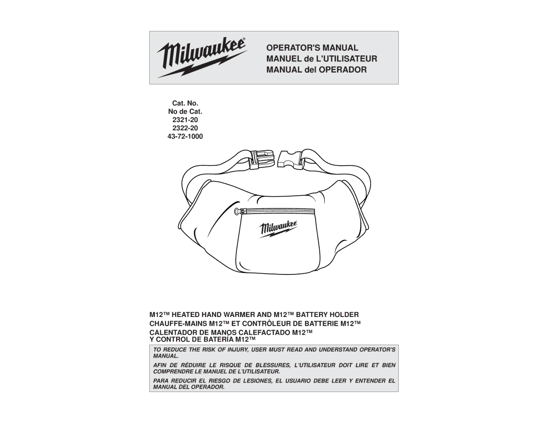 Milwaukee 2321-20, 2322-20 manual Operators Manual 