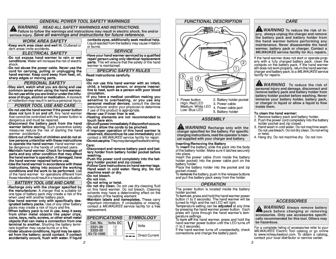 Milwaukee 2322-20, 2321-20 manual General Power Tool Safety Warnings 
