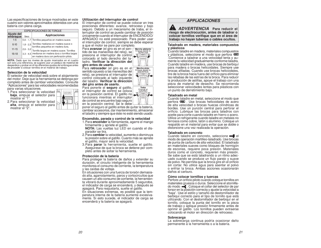 Milwaukee 2403-20, 2404-20, 2402-20 manual Applicaciones 