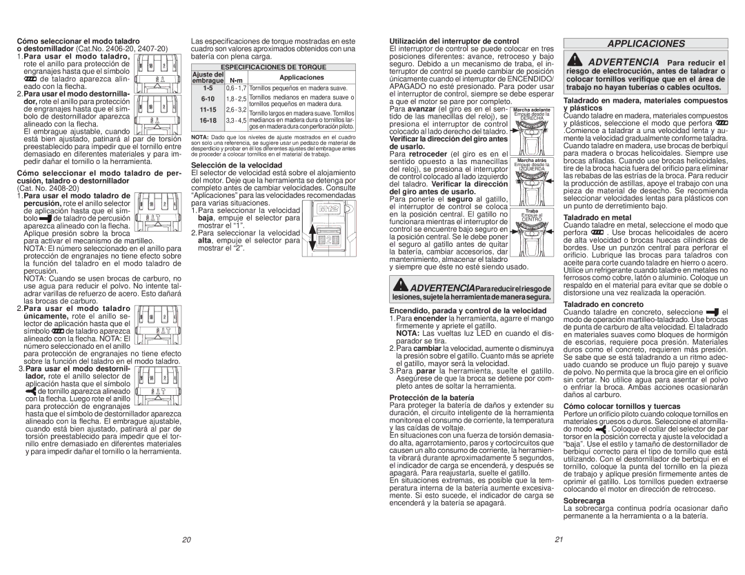 Milwaukee 2406-20 manual Applicaciones 