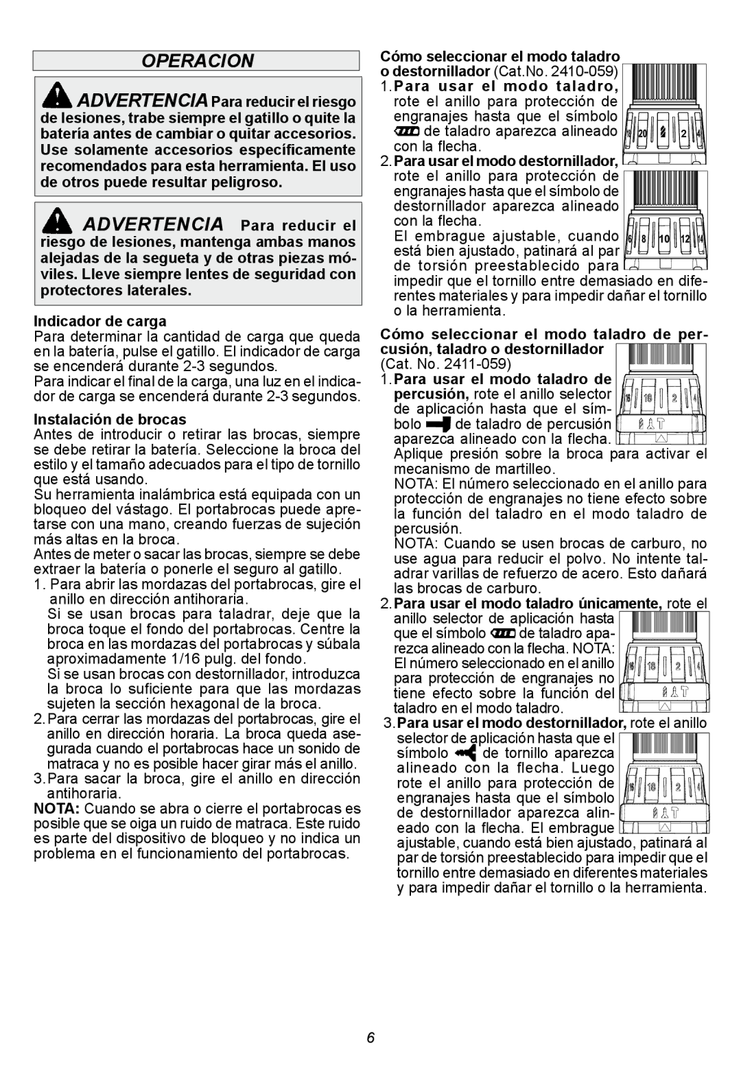 Milwaukee 2410-059, 2411-059 manual Operacion 