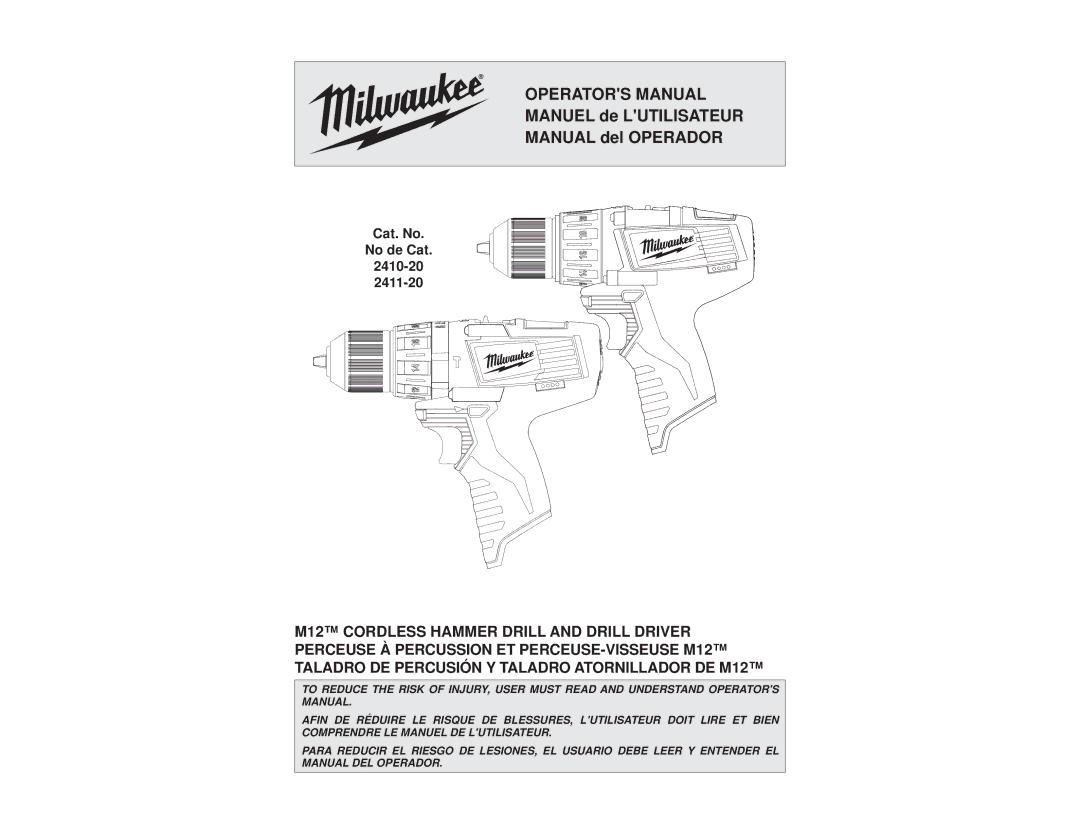 Milwaukee 2411-20 manual Operators Manual 