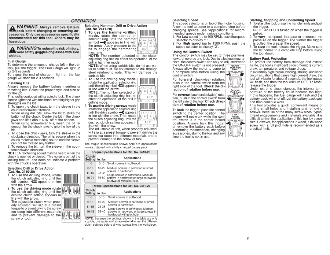 Milwaukee 2411-20 manual Operation 