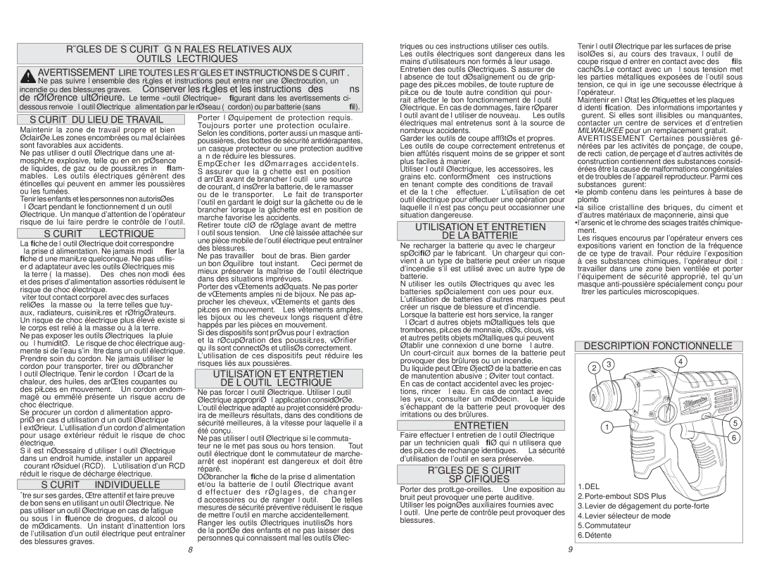 Milwaukee 2412-20 manual Sécurité DU Lieu DE Travail, Sécurité Électrique, Sécurité Individuelle, Entretien 