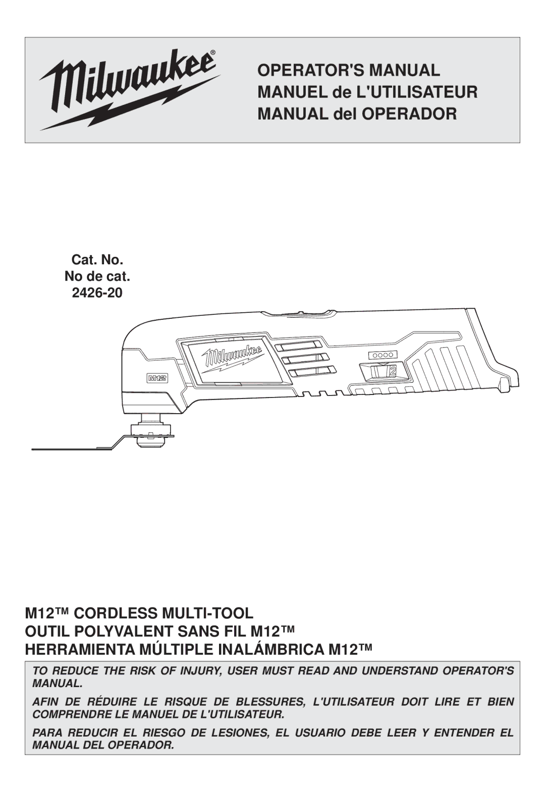 Milwaukee 2426-20 manual Operators Manual 