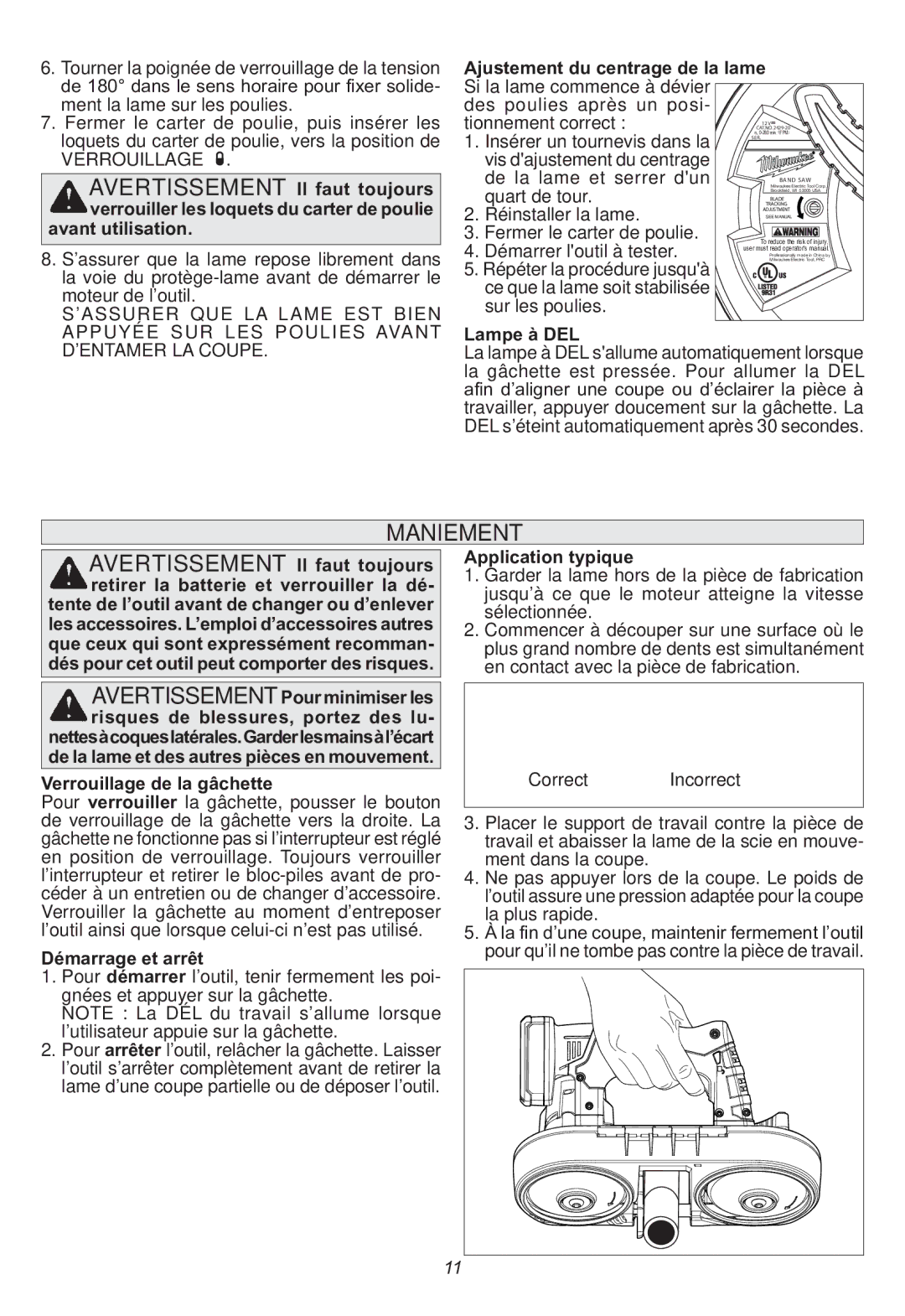 Milwaukee 2429-20 manual Maniement 