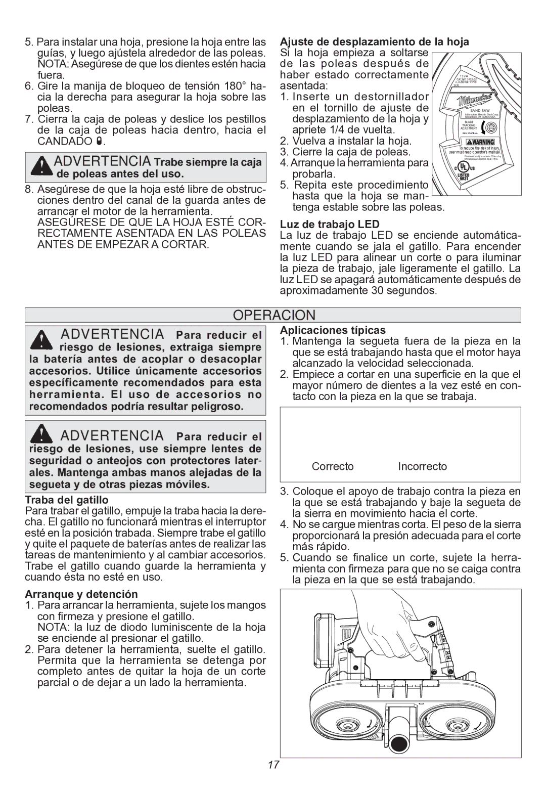 Milwaukee 2429-20 manual Operacion 