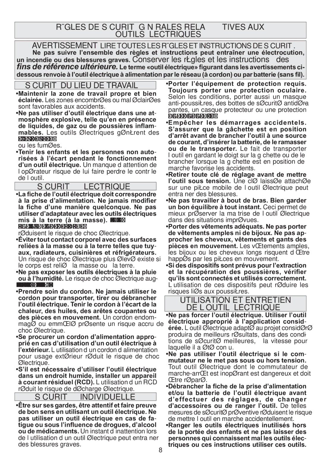 Milwaukee 2429-20 manual Sécurité DU Lieu DE Travail, Sécurité électrique, Sécurité individuelle 