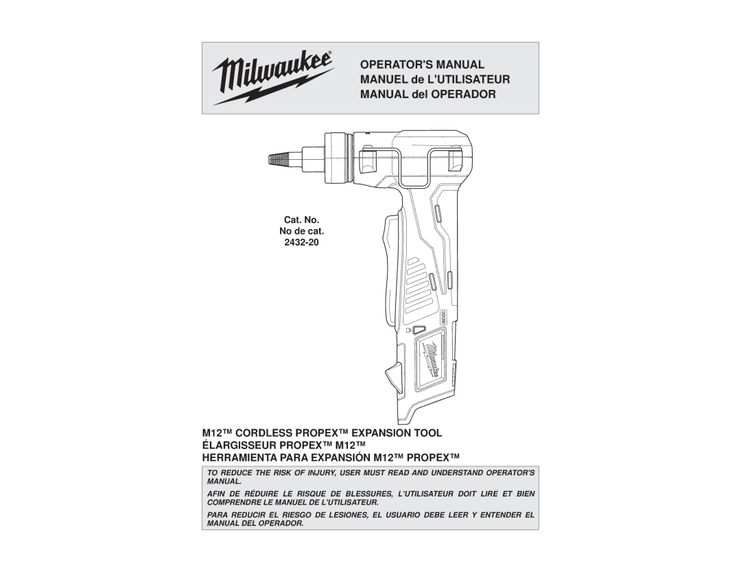 Milwaukee 2432-20 manual Operators Manual 