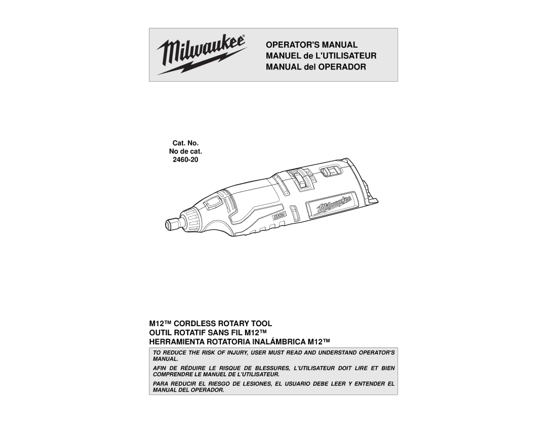 Milwaukee 2460-20 manual Operators Manual 