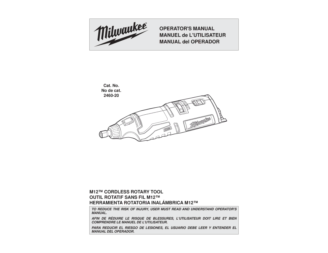 Milwaukee 2460-20 manual Operators Manual 