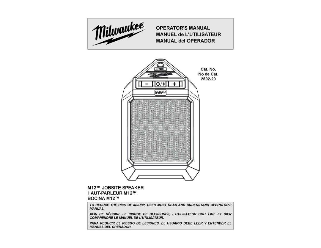 Milwaukee 2592-20 manual Operators Manual 