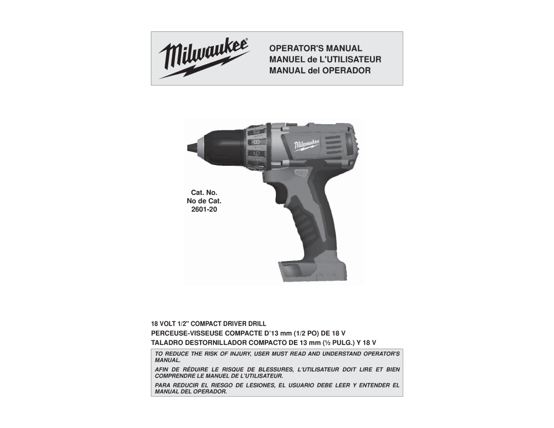 Milwaukee 2601-20 manual Operators Manual 