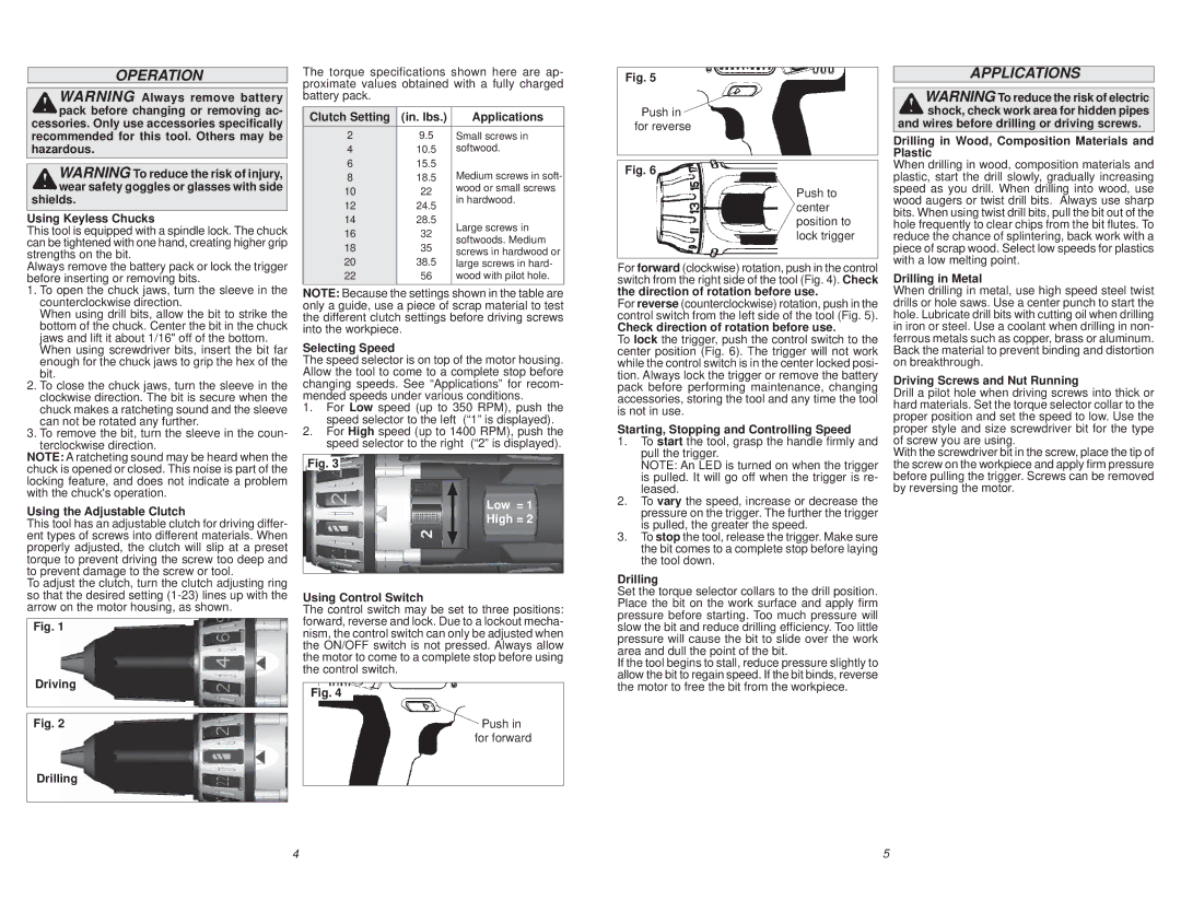 Milwaukee 2601-20 manual Operation, Applications 