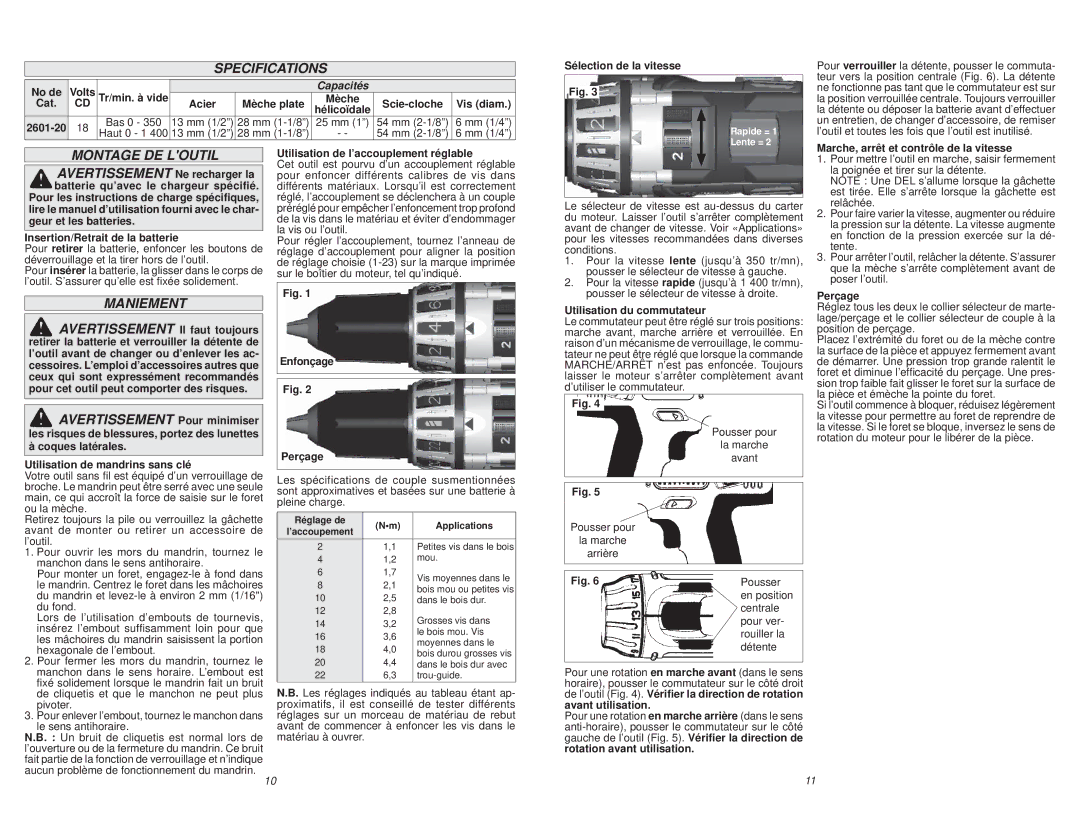 Milwaukee 2601-20 manual Montage DE Loutil, Maniement 