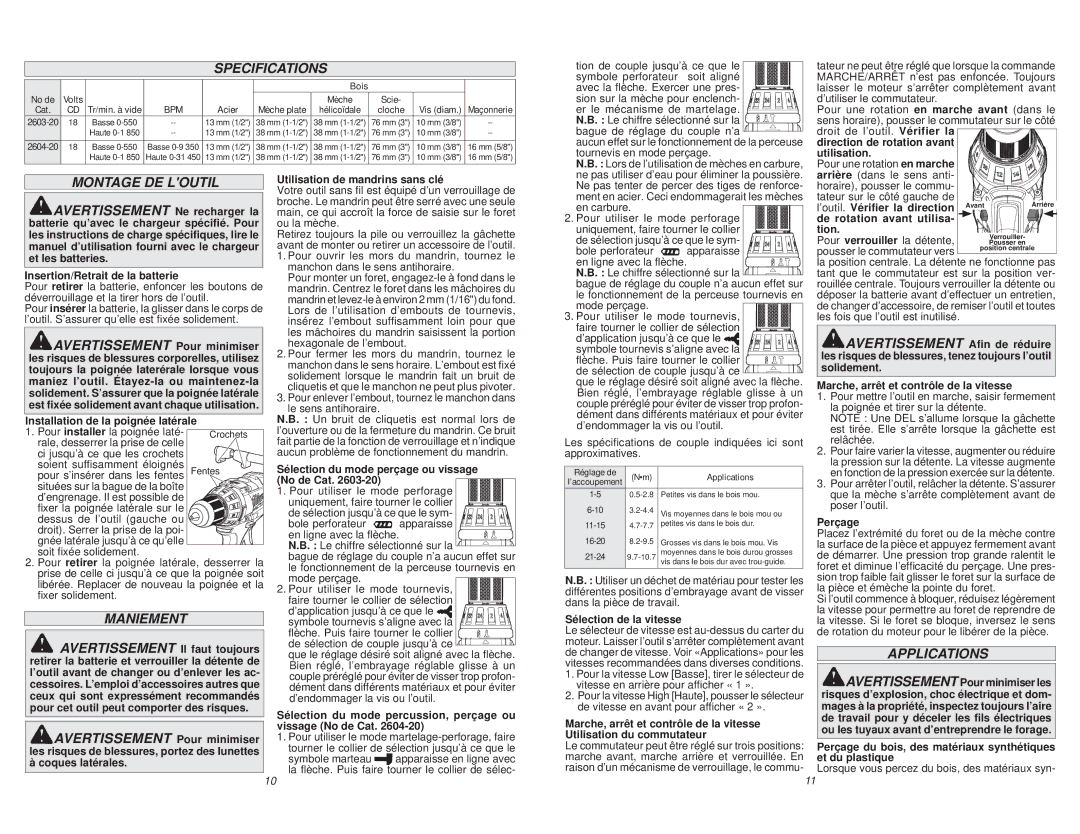 Milwaukee 2603-20, 2604-20 manual Montage DE Loutil, Maniement 