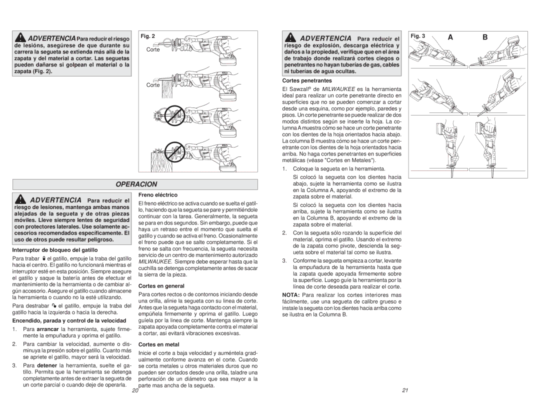 Milwaukee 2620-20 manual Operacion 