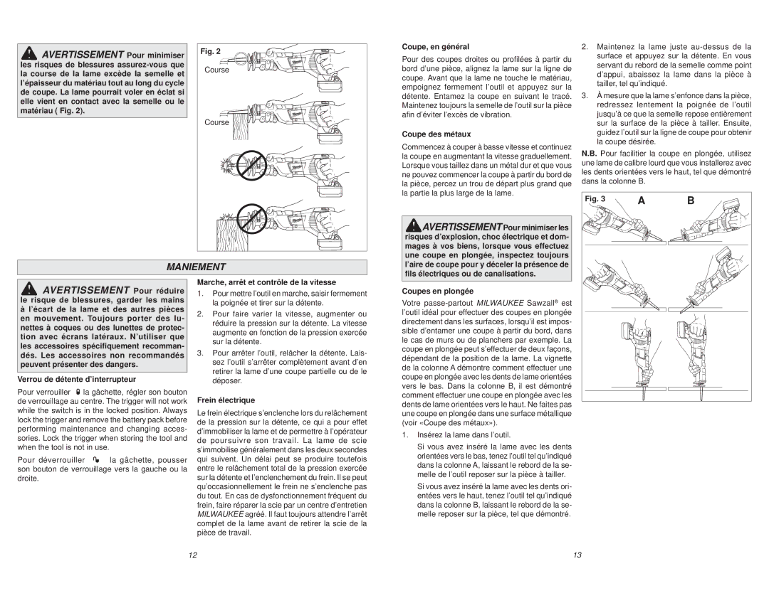 Milwaukee 2620-20 manual Maniement 