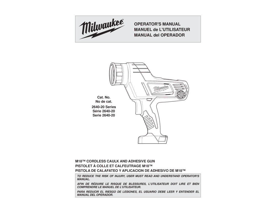 Milwaukee 2640-20 Series manual Operators Manual 