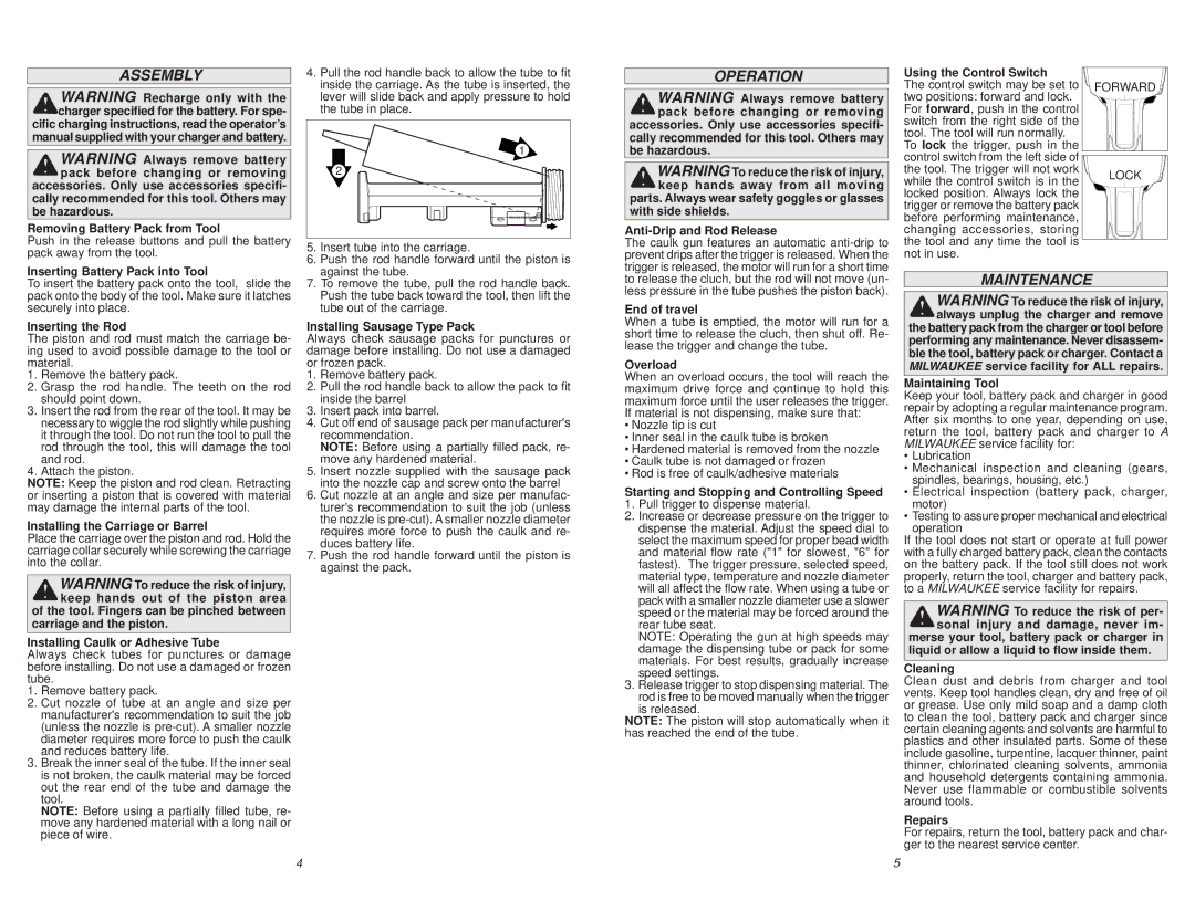 Milwaukee 2640-20 Series manual Assembly, Operation, Maintenance 