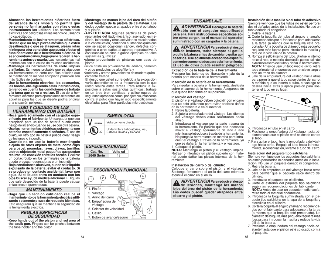 Milwaukee 2640-20 Series USO Y Cuidado DE LAS Herramientas CON Batería, Mantenimiento, Reglas Especificas DE Seguridad 
