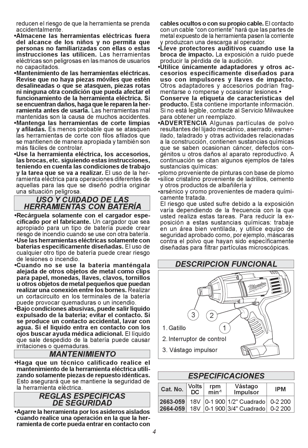 Milwaukee 2663-059, 2664-059 manual DE Seguridad 