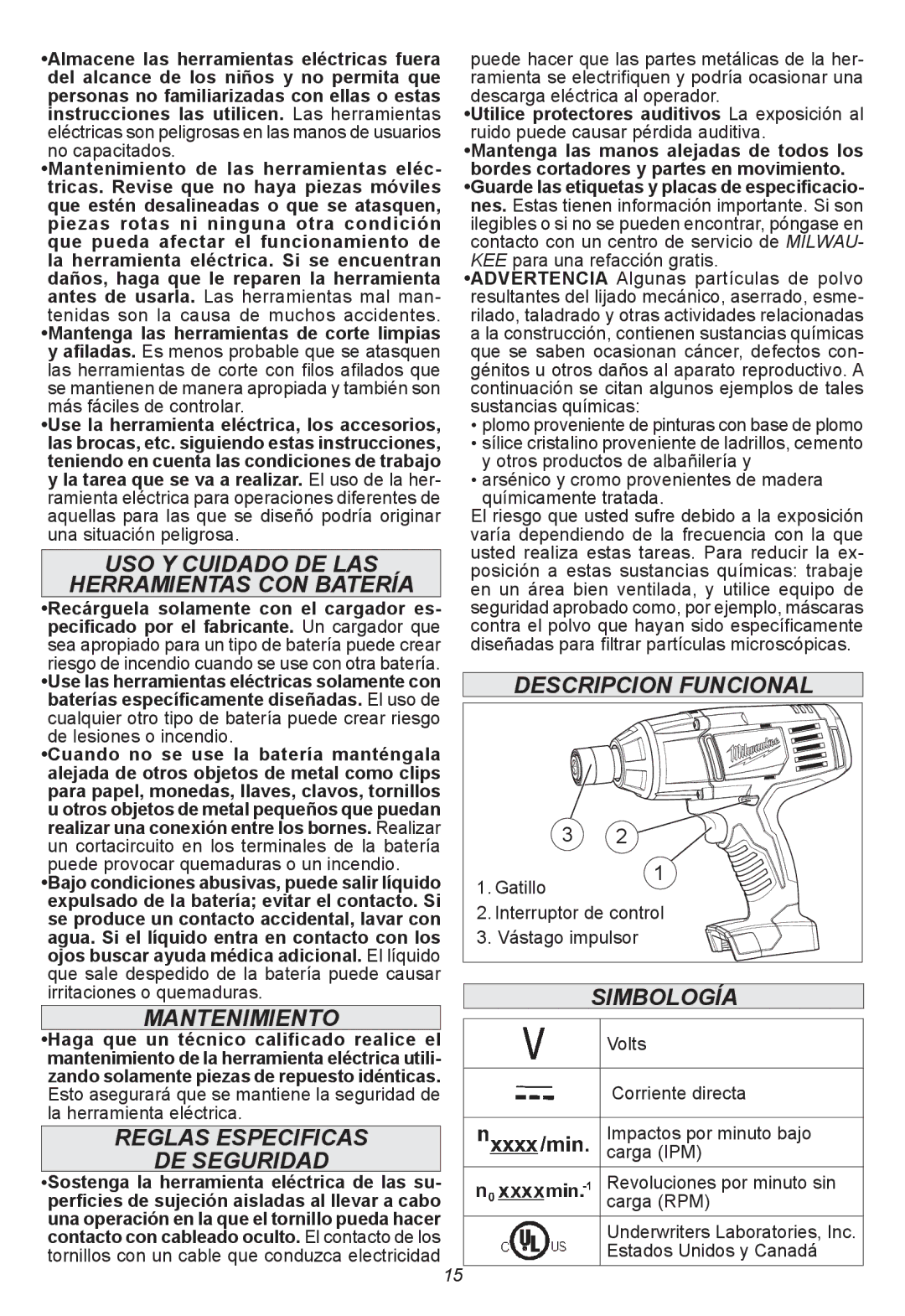 Milwaukee 2662-20, 2663-20, 2665-20, 2664-20 manual DE Seguridad 