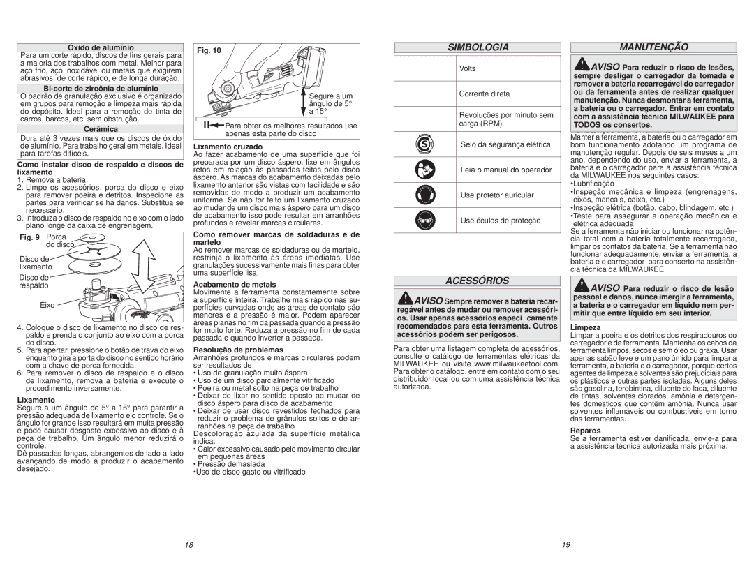 Milwaukee 2680-059 manual Simbologia, Acessórios, Manutenção 