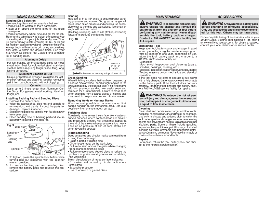 Milwaukee 2680-059 manual Using Sanding Discs, Maintenance, Accessories 