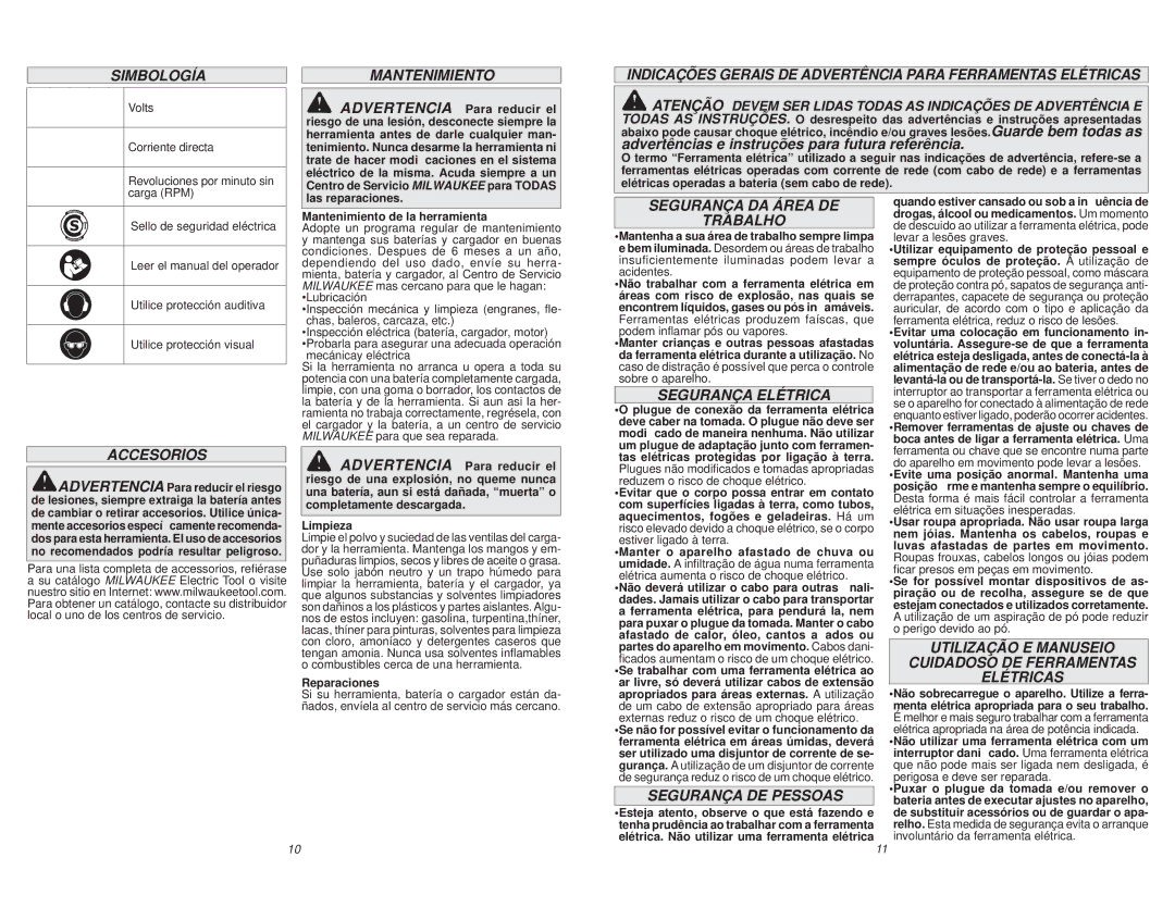 Milwaukee 2680-059 Simbología, Indicações Gerais DE Advertência Para Ferramentas Elétricas, Accesorios, Segurança Elétrica 