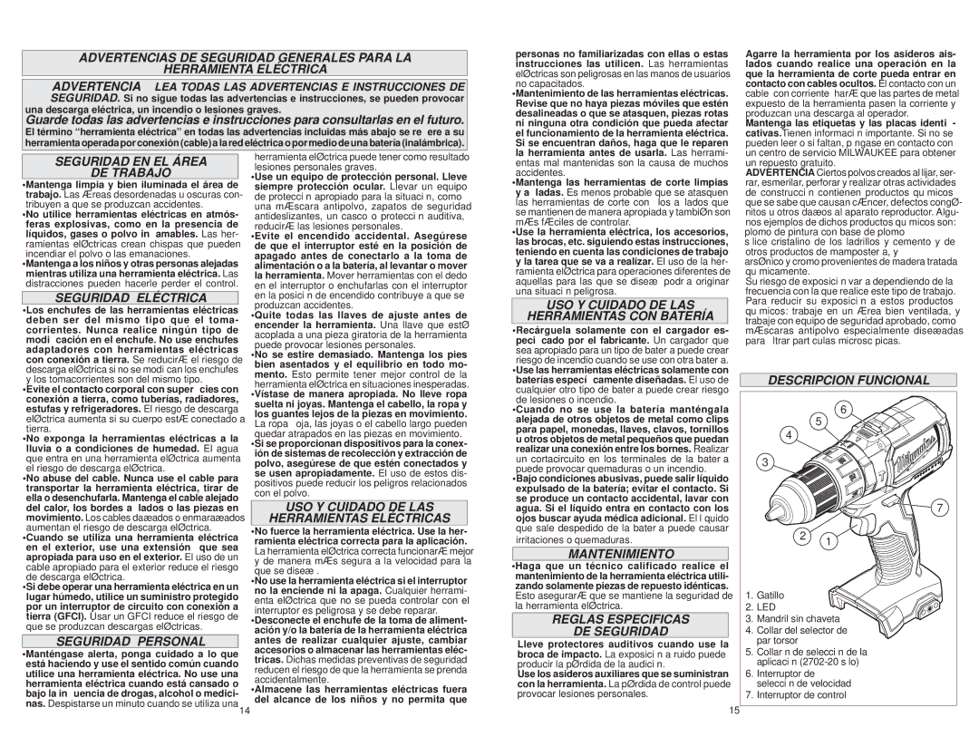 Milwaukee 2701-20, 2702-20 manual Seguridad EN EL Área DE Trabajo, Seguridad Eléctrica, Seguridad Personal, Mantenimiento 