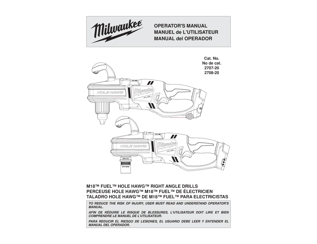 Milwaukee 2707-20, 2708-20 manual Operators Manual 